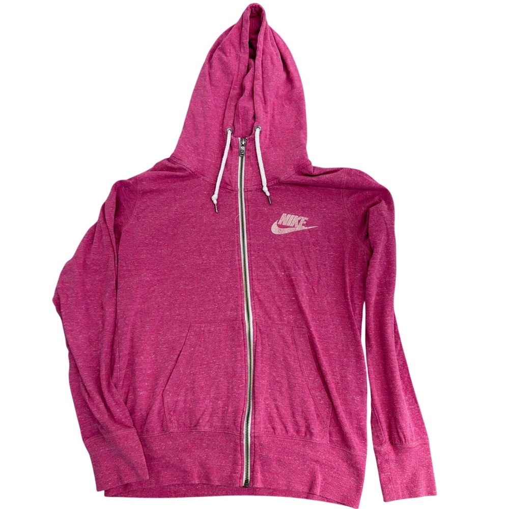Nike Gym Vintage Full Zip Hoodie Pink Heathered Lightweight Sweatshirt Womens